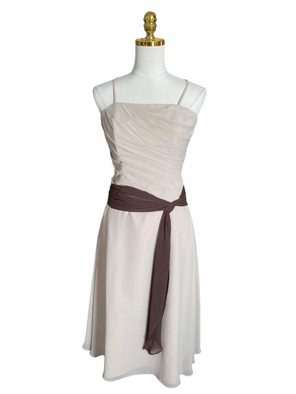 B2 Jasmine Chiffon Ruched Y2K Bridesmaid Prom Straps Dress Brown Sash Women's 4